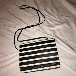 Black and White Striped Flat Crossbody Purse